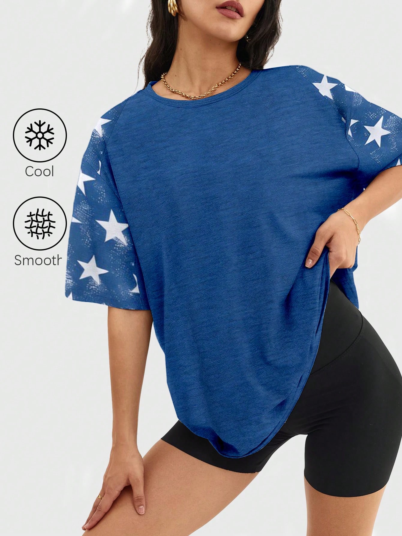 Blue Relaxed Short-Sleeve Casual Basic T-Shirt for Summer - Blue