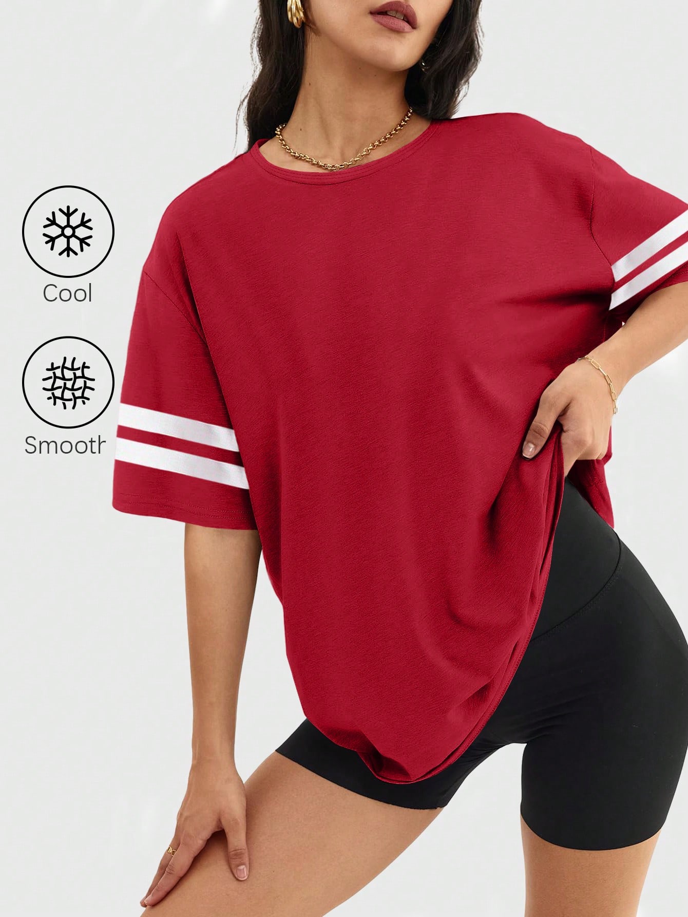Burgundy Relaxed Crewneck Short-Sleeve Basic T-Shirt - Red